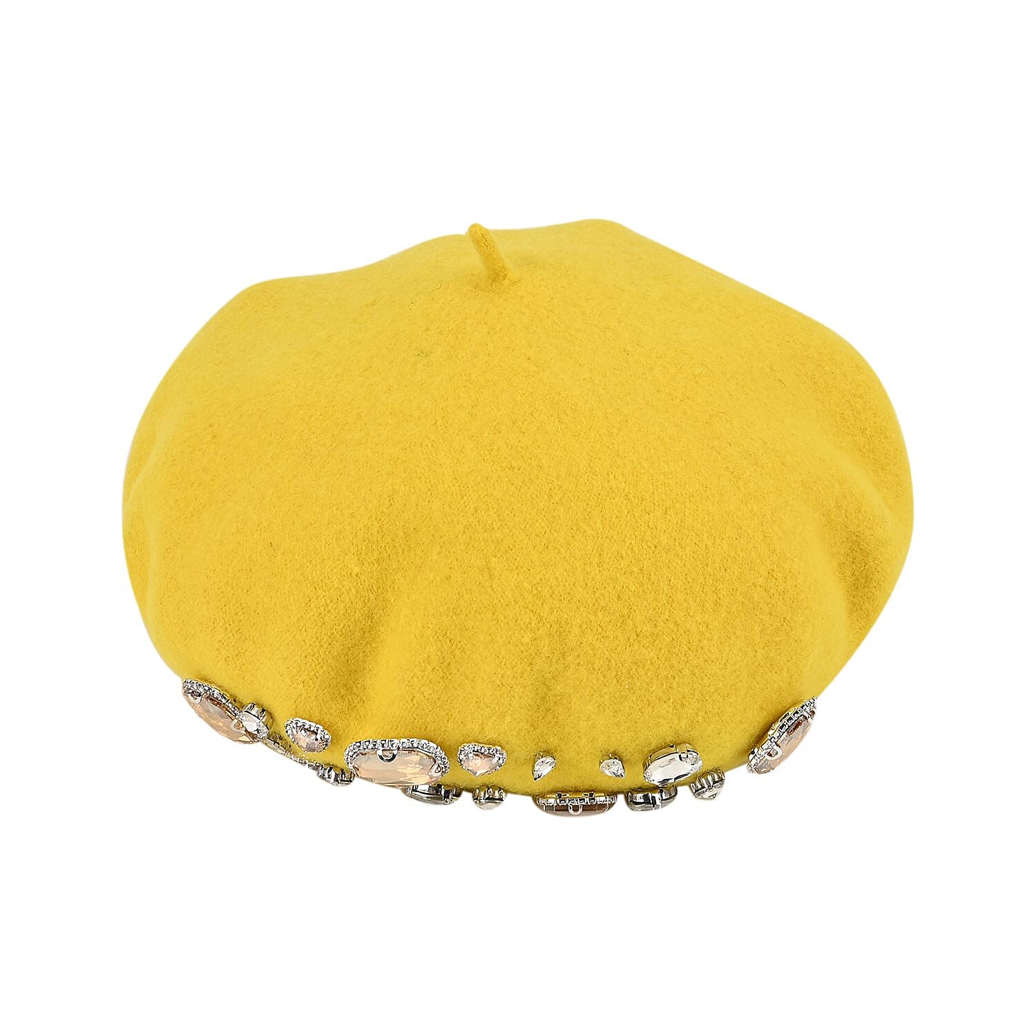 French Style Woollen Beret With Crystals - Yellow