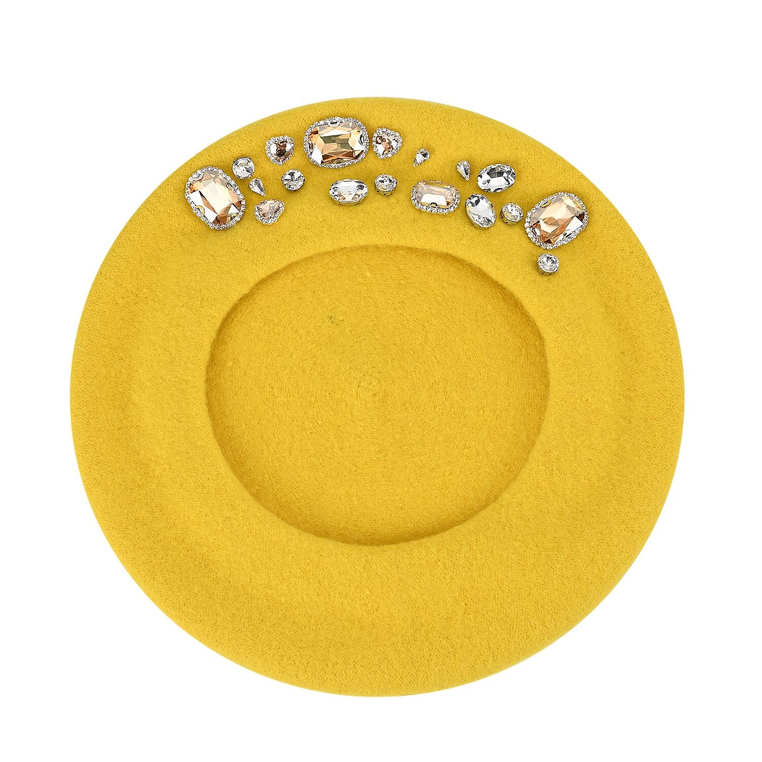 French Style Woollen Beret With Crystals - Yellow