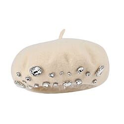 French Style Woollen Beret With Crystals - Yellow