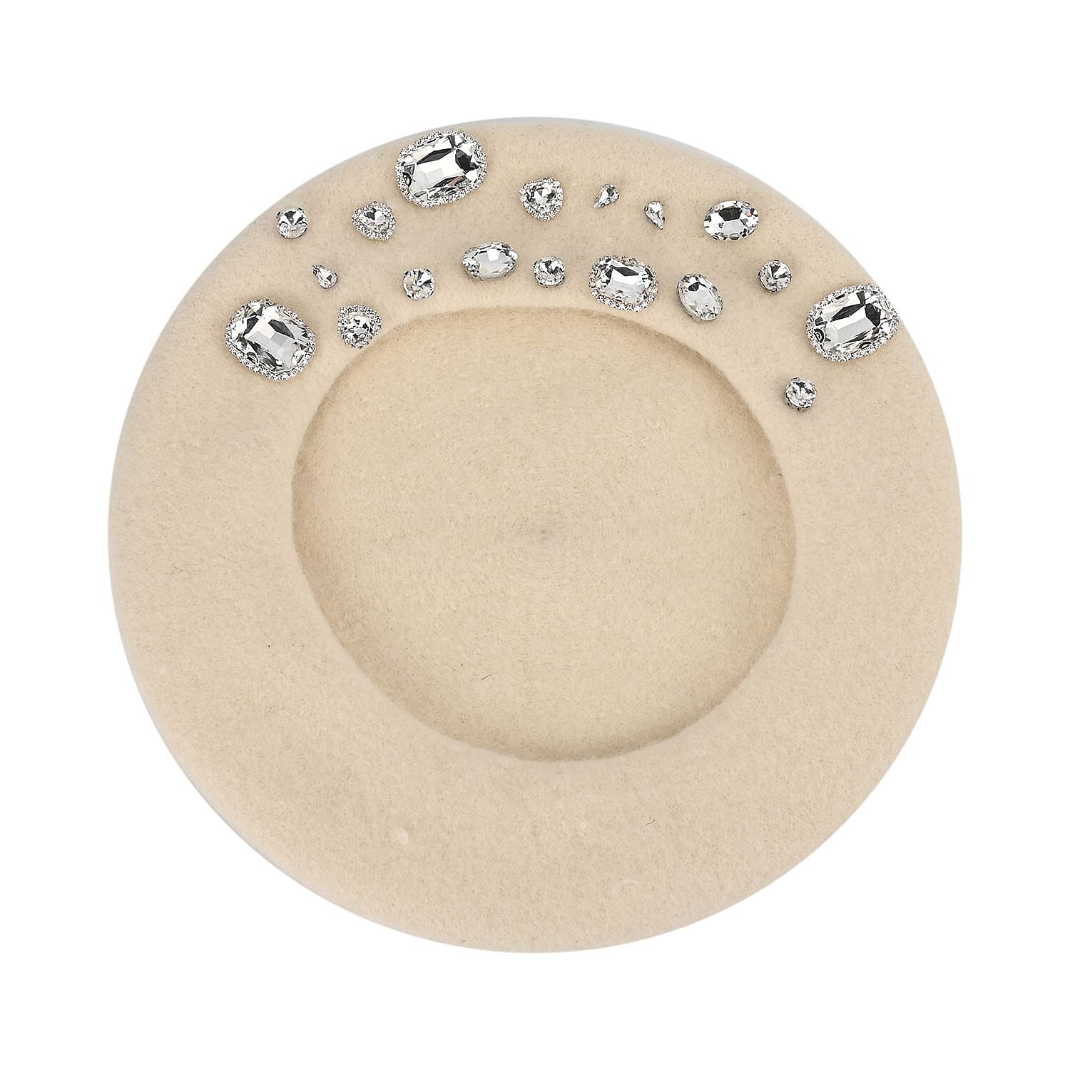 French Style Woollen Beret With Crystals - White