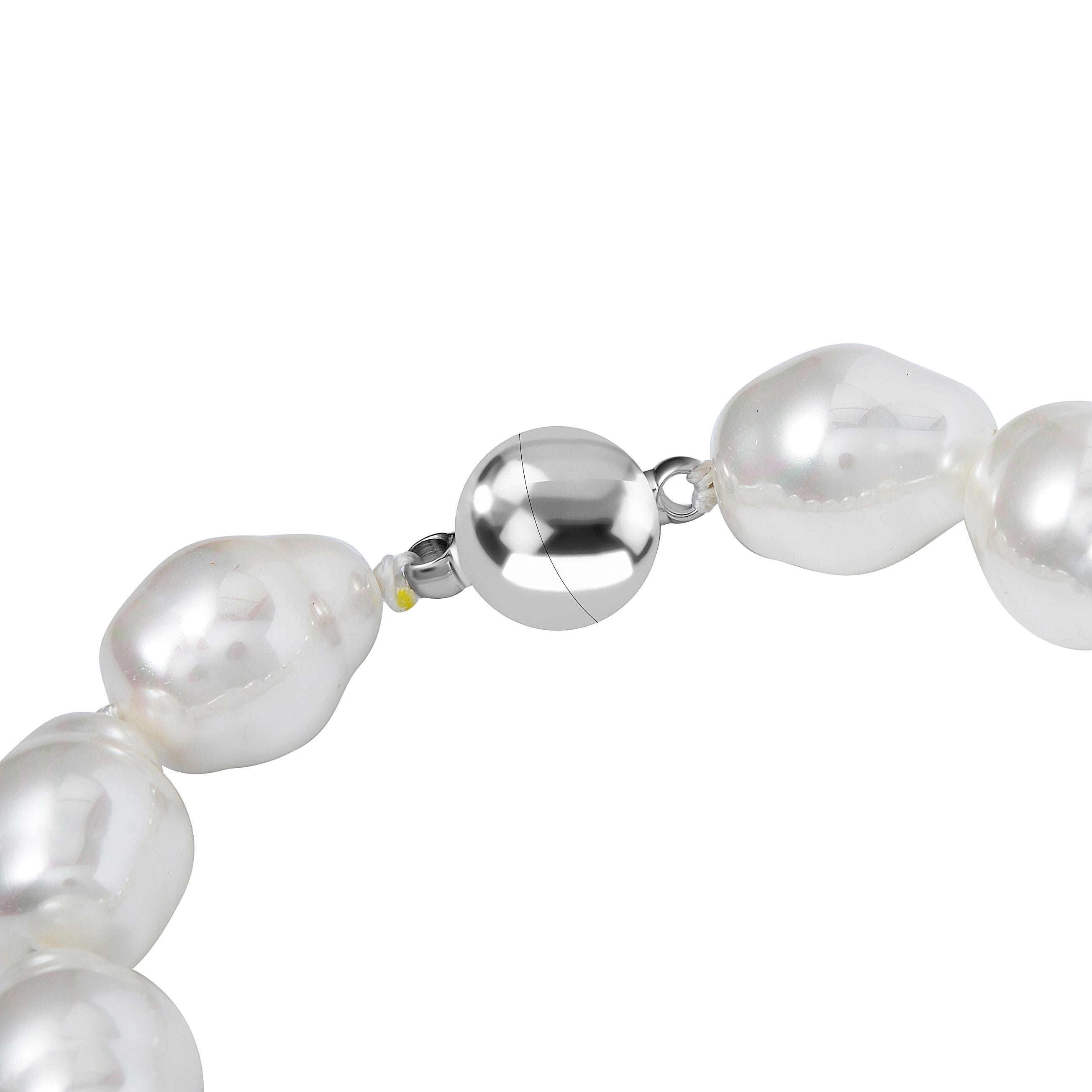 White Shell Pearl Bracelet (Size - 8) in Rhodium Overlay Sterling Silver with Magnetic Lock