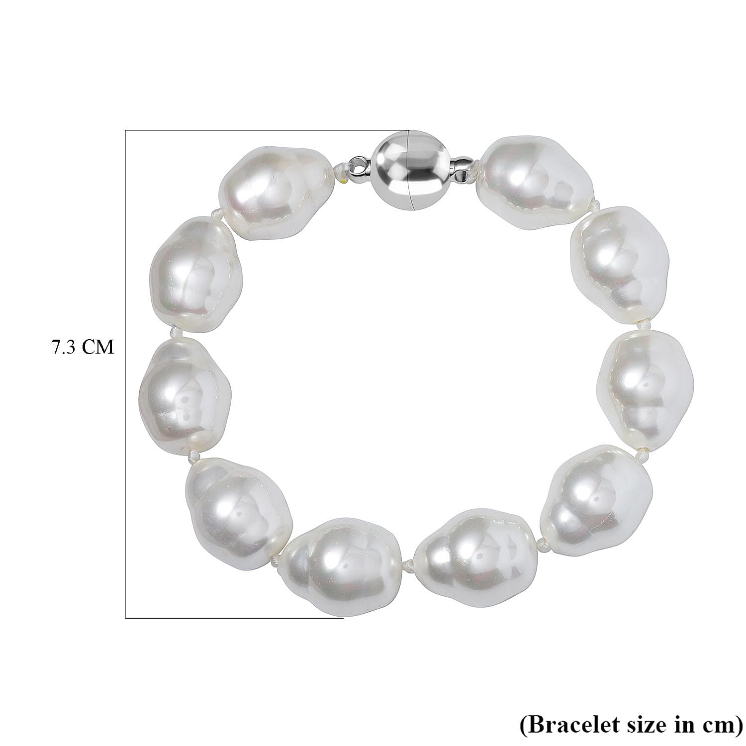 White Shell Pearl Bracelet (Size - 8) in Rhodium Overlay Sterling Silver with Magnetic Lock