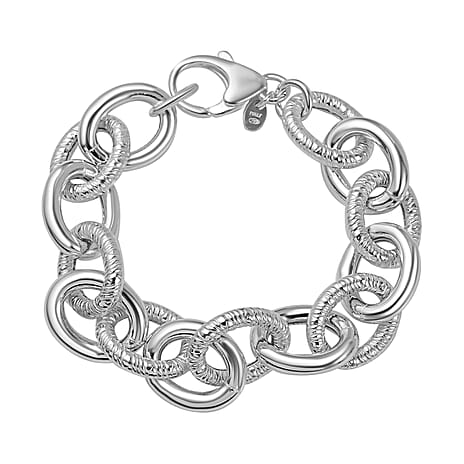 La Bella Italian Made Oval Link Sterling Silver Bracelet (Size 7.5), Silver Wt. 29.45 Gms.