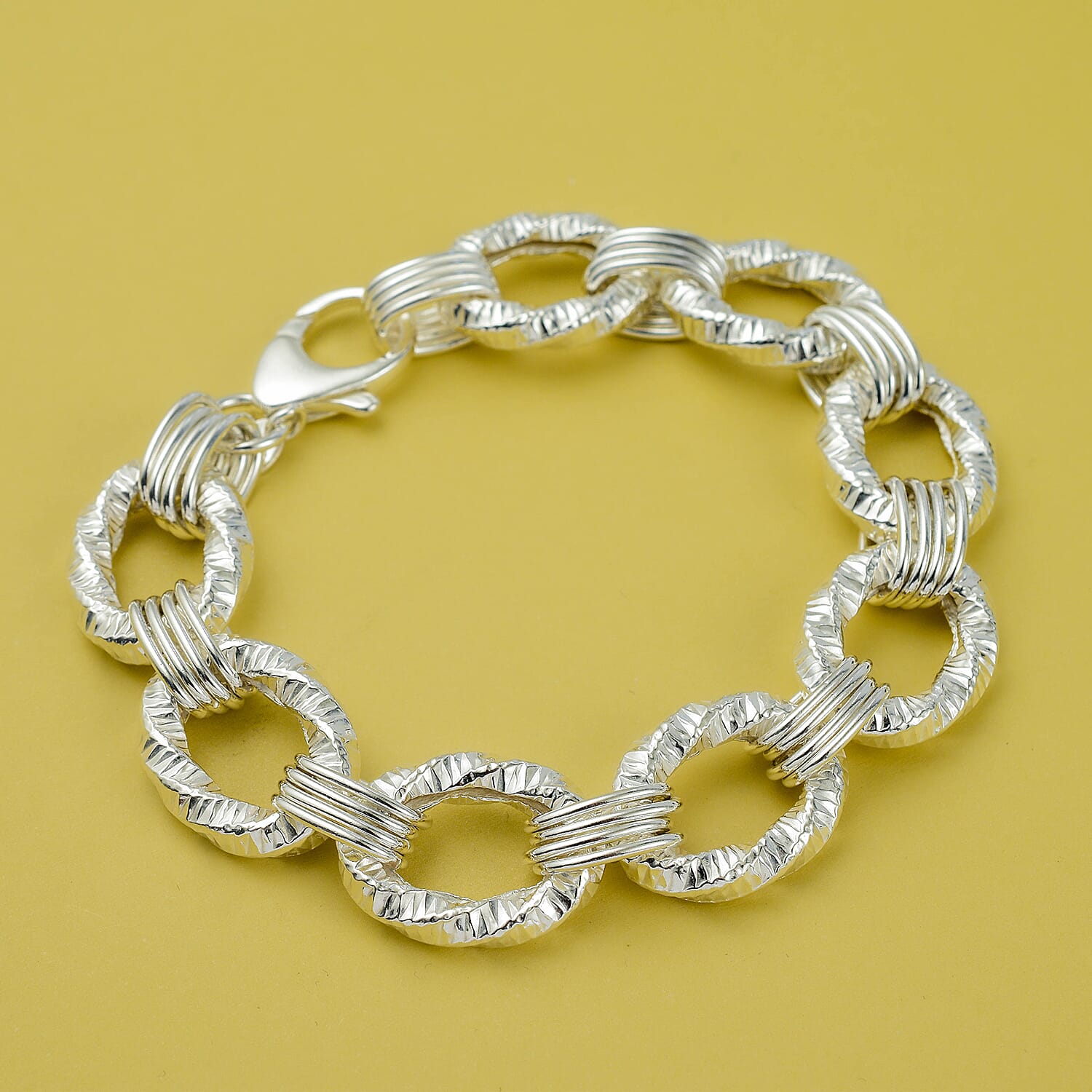 La Bella Italian Made Flat Link Sterling Silver Bracelet (Size - 7.5), 30.5 Gms