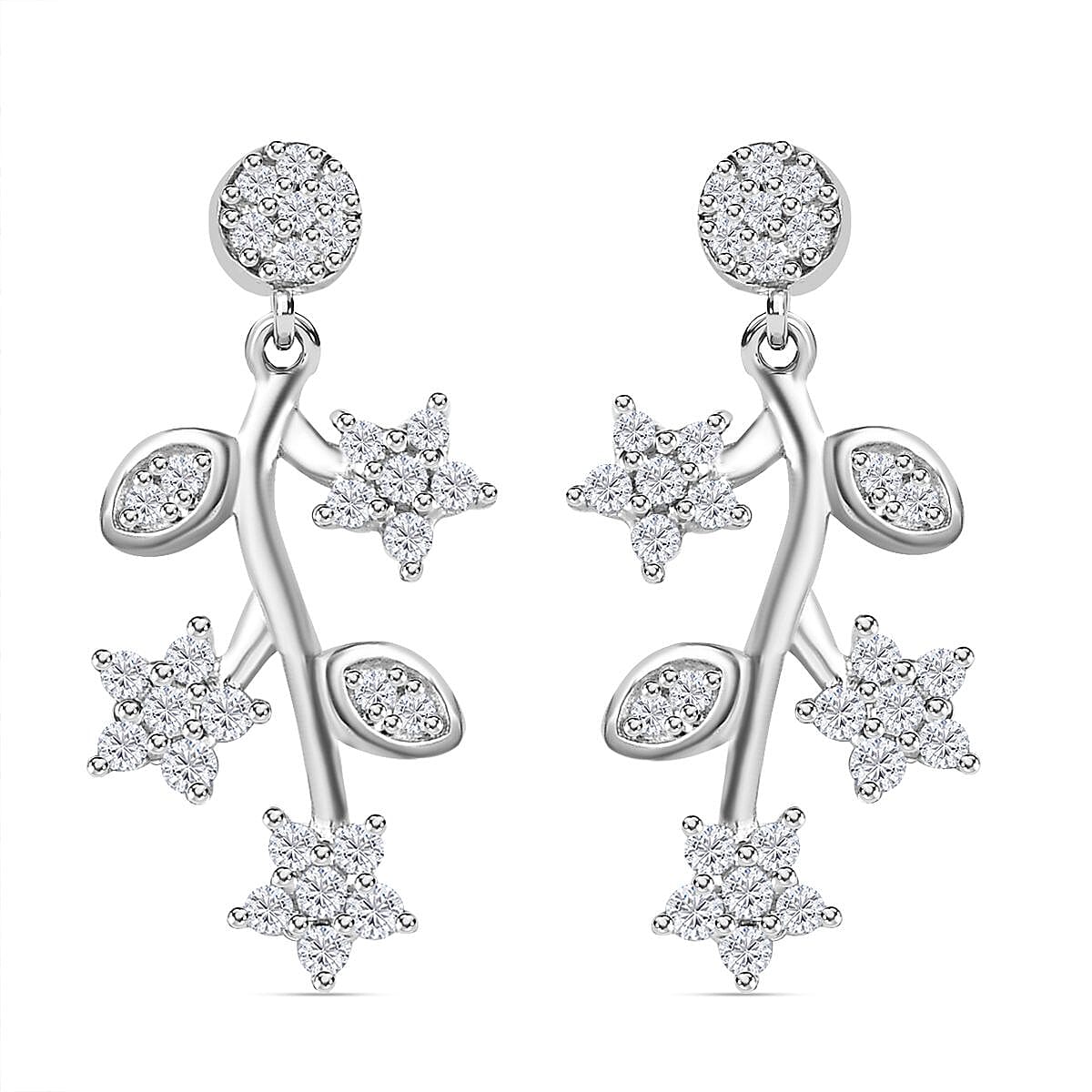 White Diamond  Solitaire Stud Push Post Earring in Platinum Overlay Sterling Silver 0.49 ct  0.506  Ct.