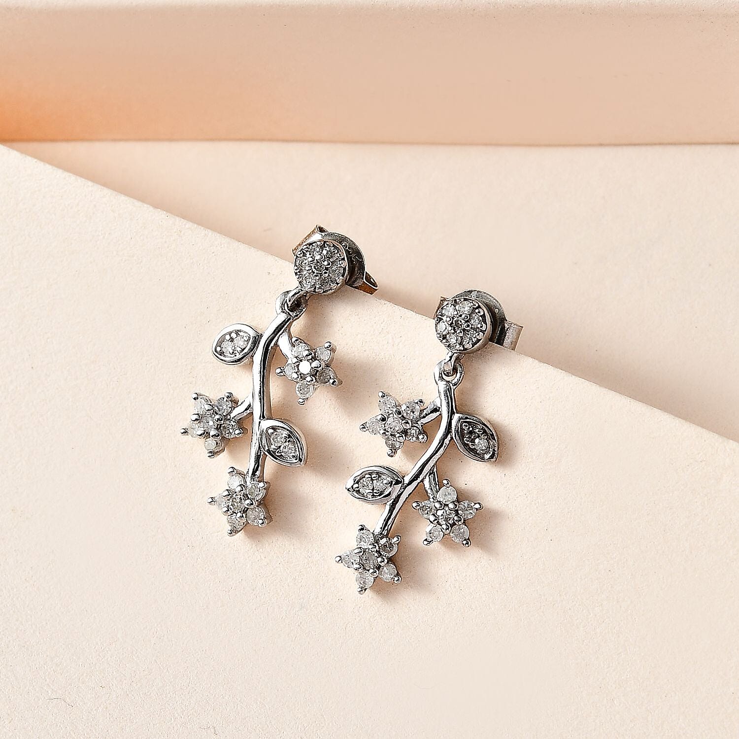 White Diamond  Solitaire Stud Push Post Earring in Platinum Overlay Sterling Silver 0.49 ct  0.506  Ct.