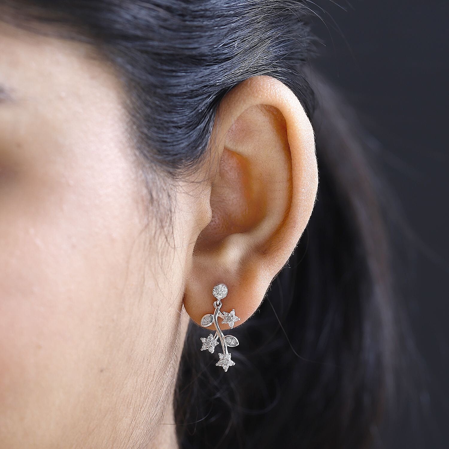 White Diamond  Solitaire Stud Push Post Earring in Platinum Overlay Sterling Silver 0.49 ct  0.506  Ct.