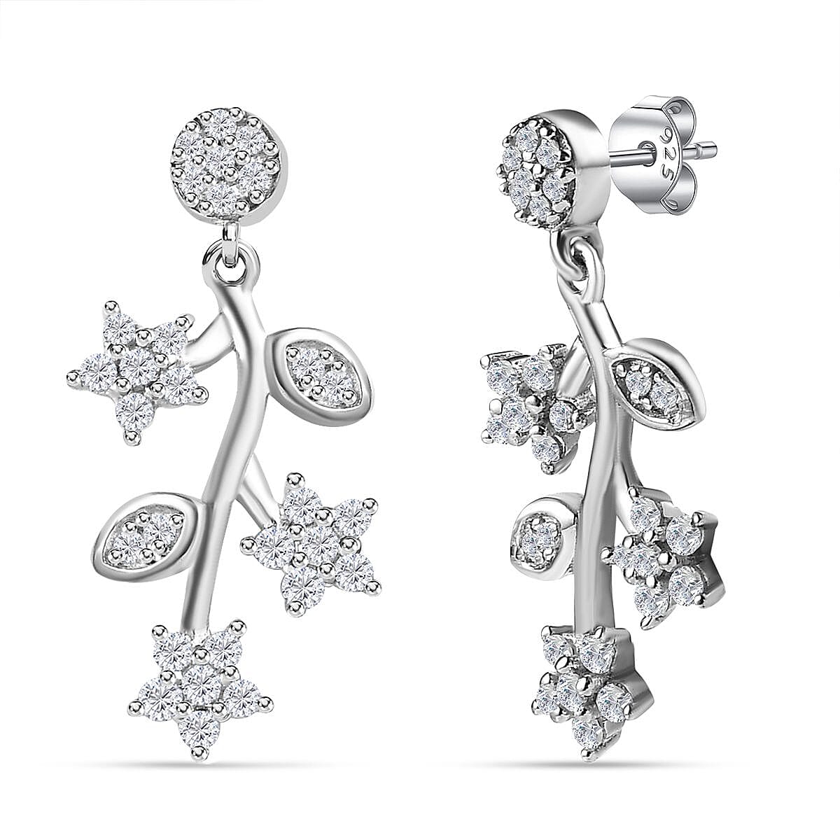 White Diamond  Solitaire Stud Push Post Earring in Platinum Overlay Sterling Silver 0.49 ct  0.506  Ct.