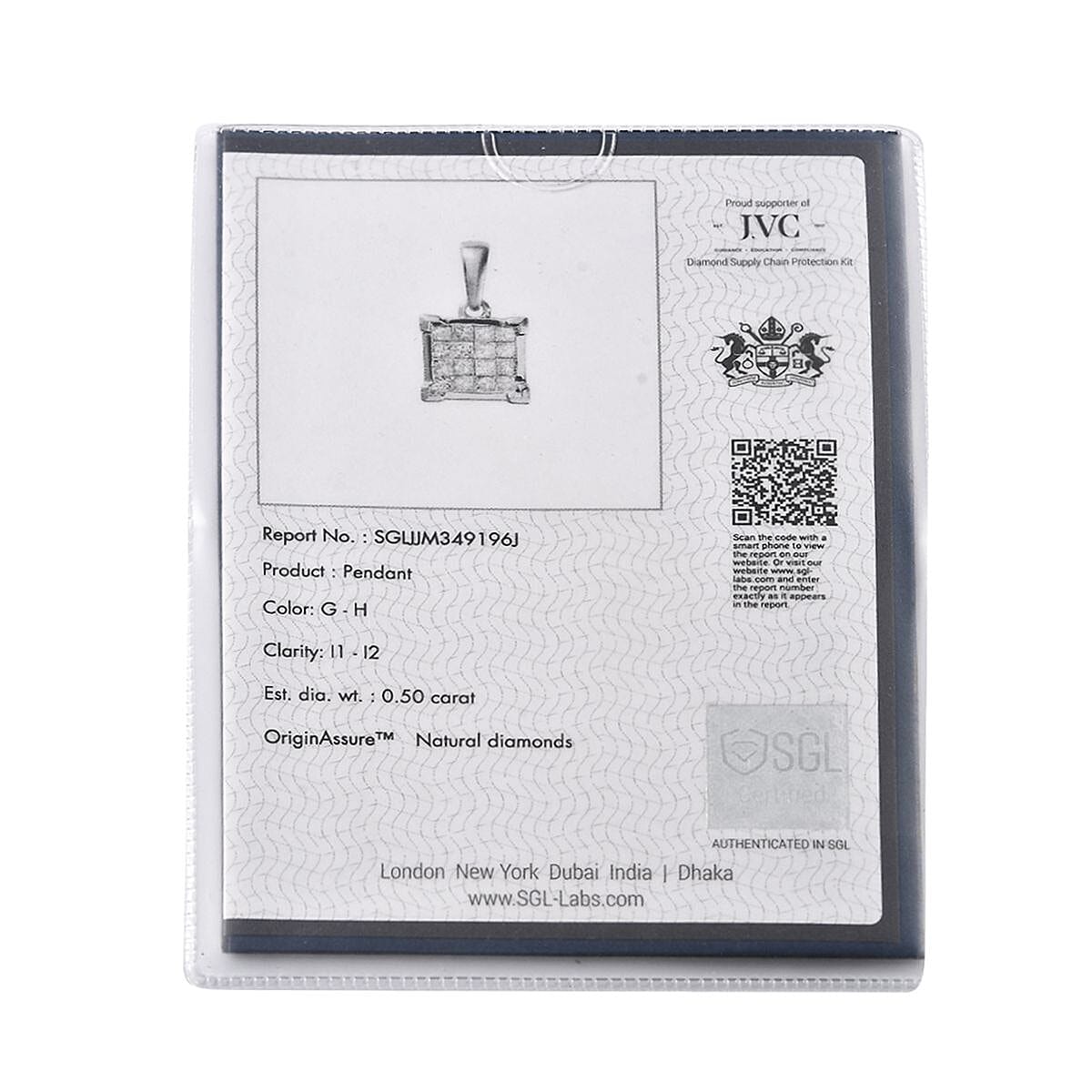 14K White Gold SGL Certified Diamond (I1-I2-G-H) Pendant 0.50 Ct. 14K White Gold SGL Certified Diamond (I1-I2-G-H) Pendant 0.50 Ct.