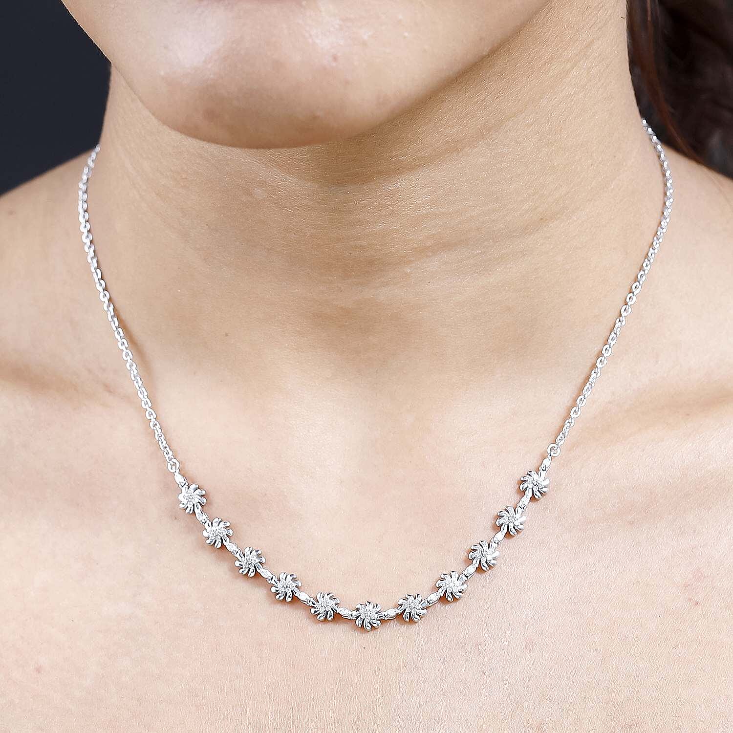 Diamond Floral Necklace (Size - 18) in Platinum Overlay Sterling Silver 0.50 Ct, Silver Wt. 8.0 Gms