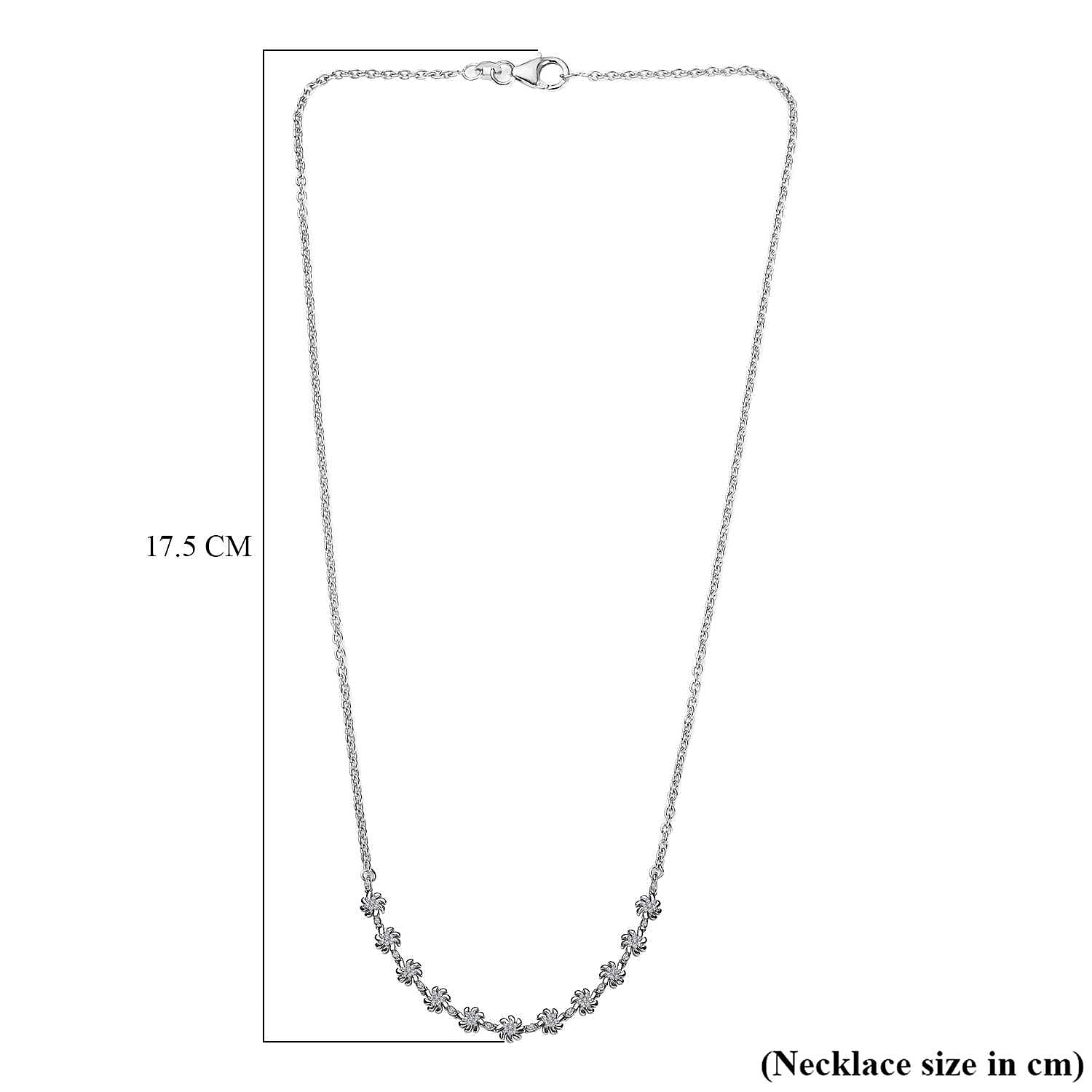 Diamond Floral Necklace (Size - 18) in Platinum Overlay Sterling Silver 0.50 Ct, Silver Wt. 8.0 Gms