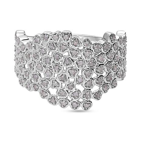 Diamond Ring in Platinum Overlay Sterling Silver 0.54 Ct