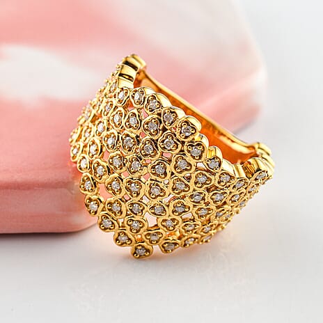 One Time Deal - Diamond Palmyre Ring in 18K Vermeil YG Plated Sterling Silver 0.54 Ct