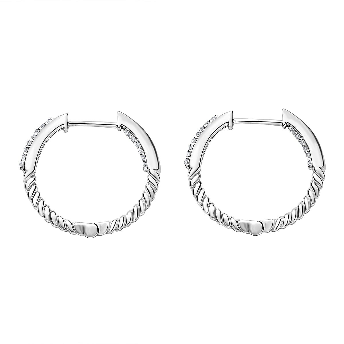 Diamond Spiral Hoop Earrings in Platinum Overlay Sterling Silver 0.17 Ct