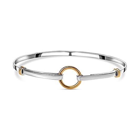 Designer Inspired - Platinum & 18K Yellow Gold Vermeil Yellow Gold Plated Sterling Silver Bangle (Size 7.5), Silver Wt. 8.30 Gms.