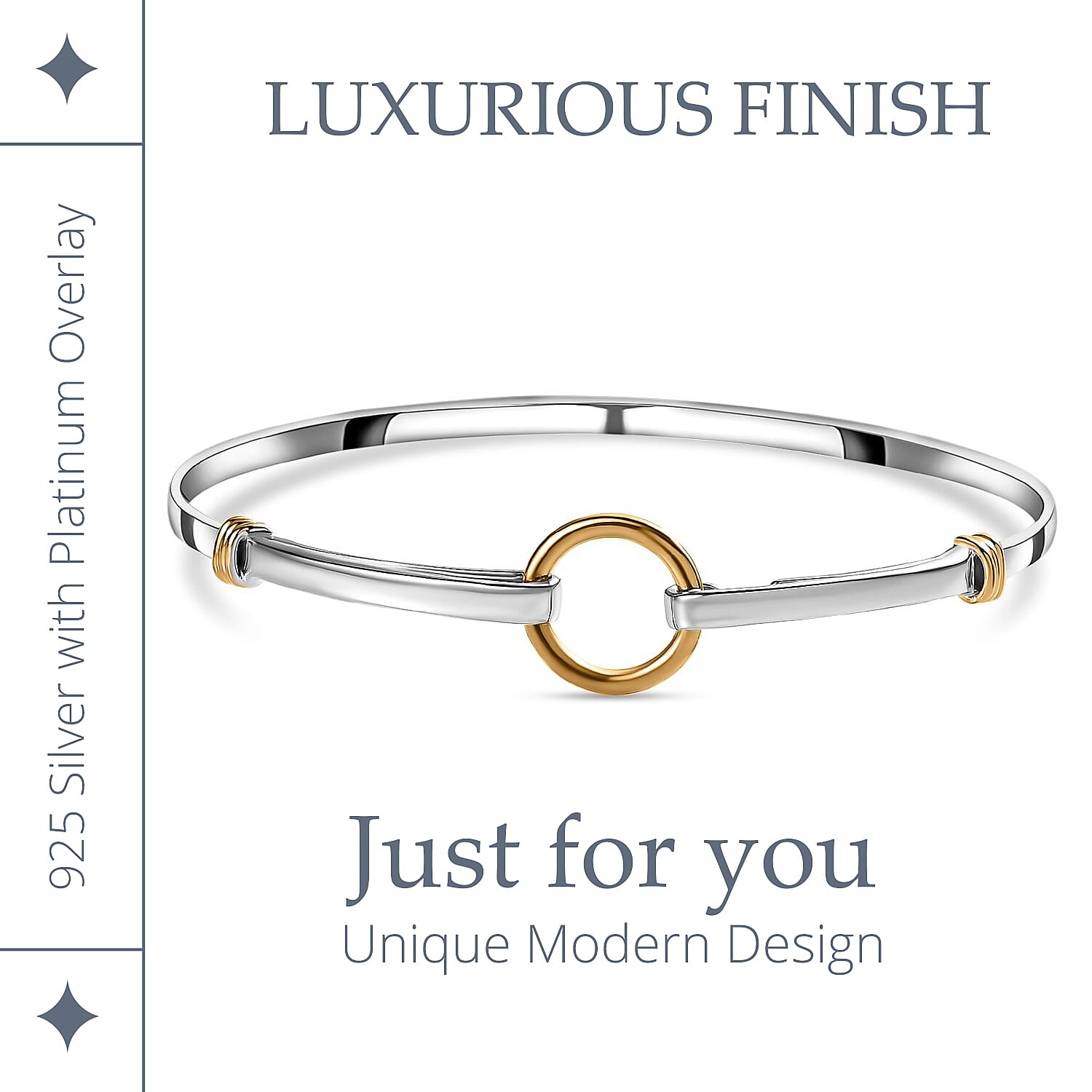 Designer Inspired - Platinum & 18K Yellow Gold Vermeil Yellow Gold Plated Sterling Silver Bangle (Size 7.5), Silver Wt. 8.30 Gms. Designer Inspired - Platinum & 18K Yellow Gold Vermeil Yellow Gold Plated Sterling Silver Bangle (Size 7.5), Silver Wt. 8.30 Gms.