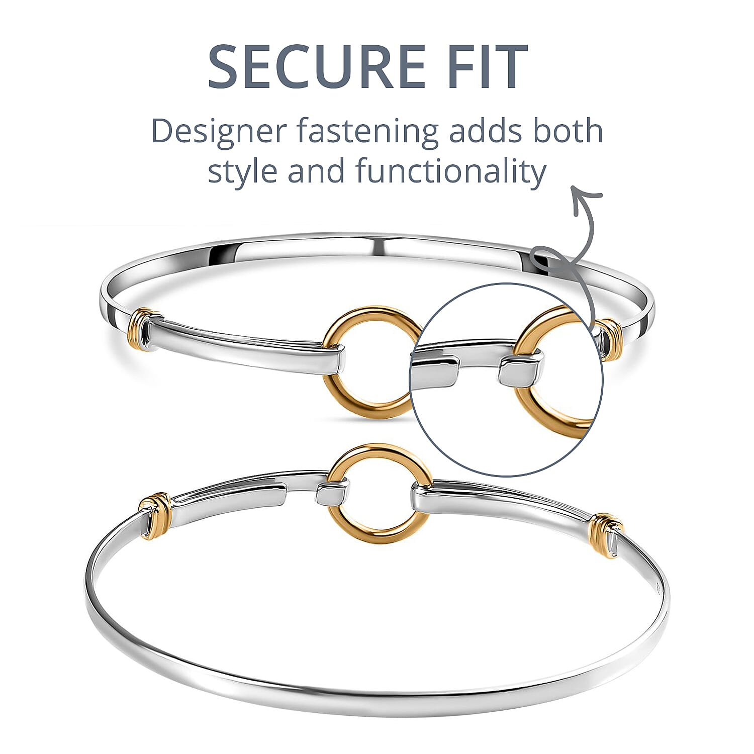 Designer Inspired - Platinum & 18K Yellow Gold Vermeil Yellow Gold Plated Sterling Silver Bangle (Size 7.5), Silver Wt. 8.30 Gms. Designer Inspired - Platinum & 18K Yellow Gold Vermeil Yellow Gold Plated Sterling Silver Bangle (Size 7.5), Silver Wt. 8.30 Gms.