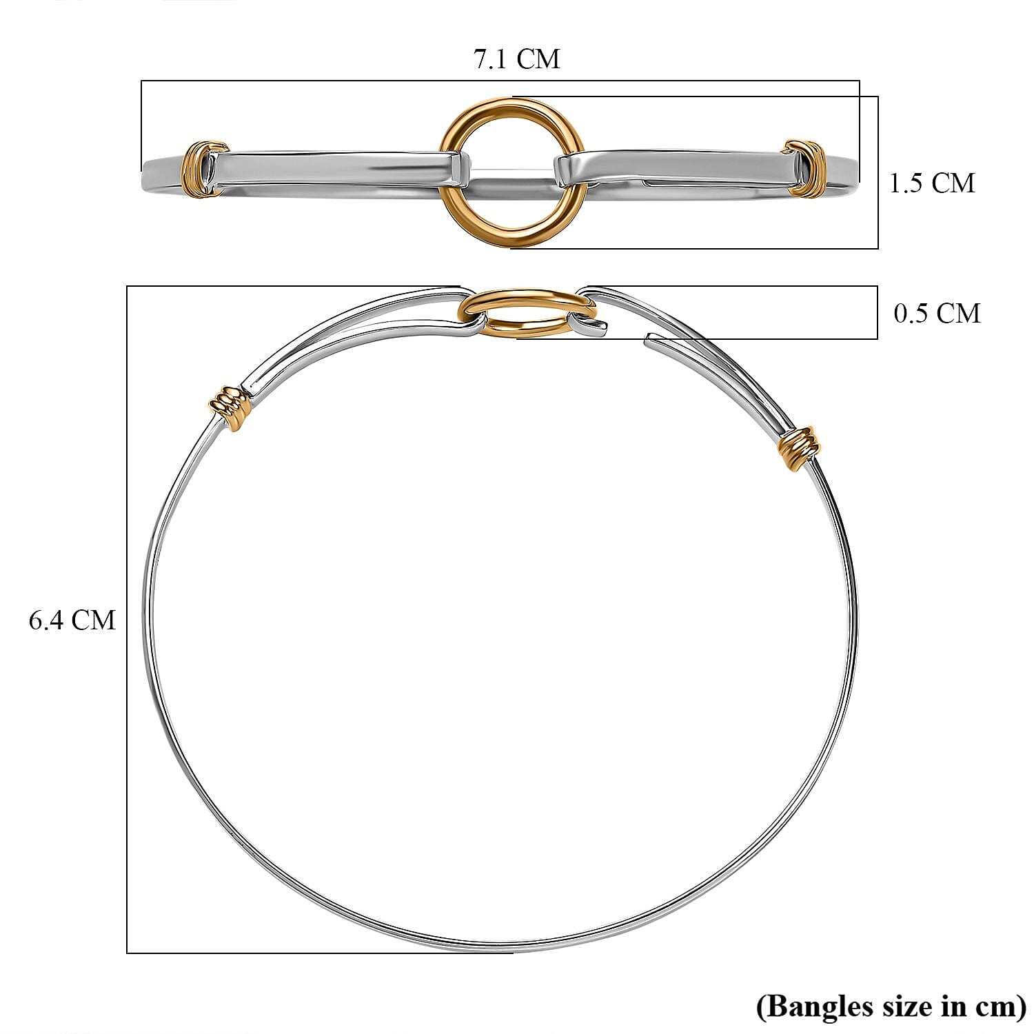Designer Inspired - Platinum & 18K Yellow Gold Vermeil Yellow Gold Plated Sterling Silver Bangle (Size 7.5), Silver Wt. 8.30 Gms. Designer Inspired - Platinum & 18K Yellow Gold Vermeil Yellow Gold Plated Sterling Silver Bangle (Size 7.5), Silver Wt. 8.30 Gms.