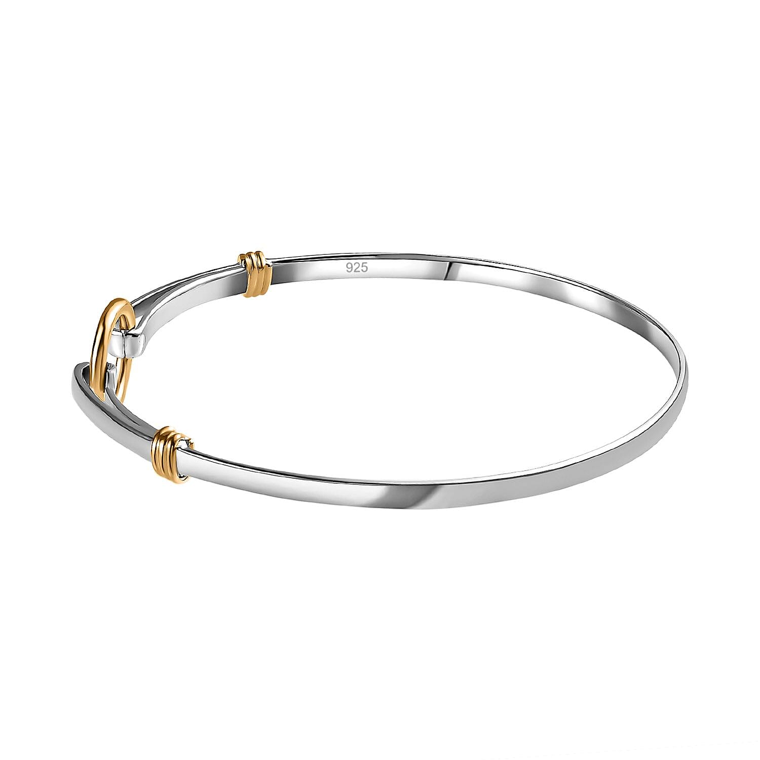 Designer Inspired - Platinum & 18K Yellow Gold Vermeil Yellow Gold Plated Sterling Silver Bangle (Size 7.5), Silver Wt. 8.30 Gms. Designer Inspired - Platinum & 18K Yellow Gold Vermeil Yellow Gold Plated Sterling Silver Bangle (Size 7.5), Silver Wt. 8.30 Gms.