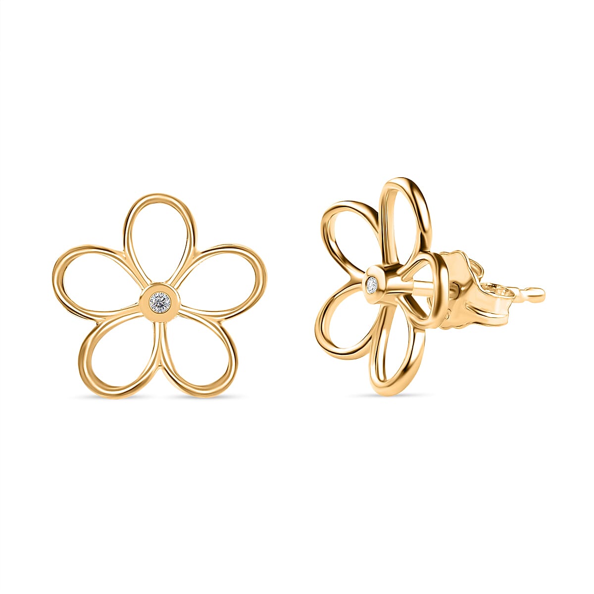 9K Yellow Gold Solitaire Diamond Floral Earrings