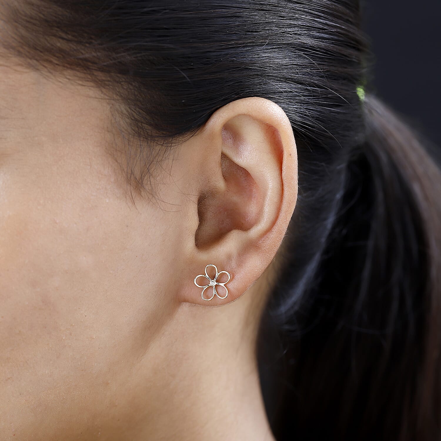 9K Yellow Gold Solitaire Diamond Floral Earrings