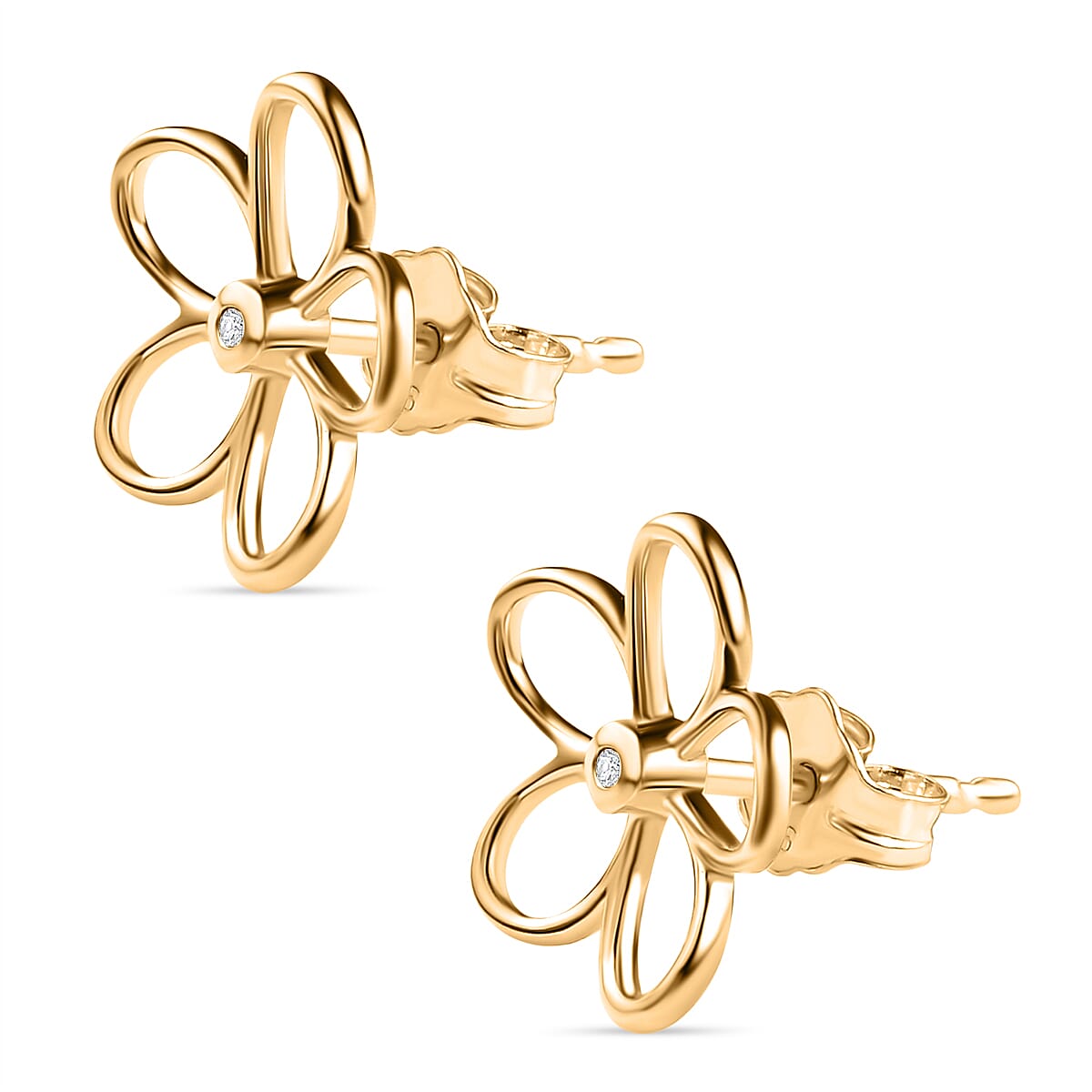 9K Yellow Gold Solitaire Diamond Floral Earrings