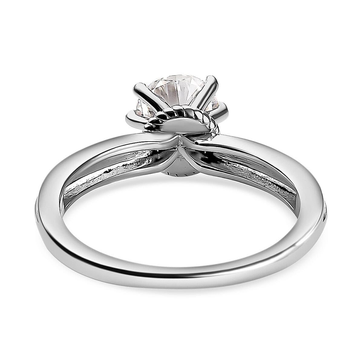 Moissanite Solitaire Ring in Platinum Overlay Sterling Silver
