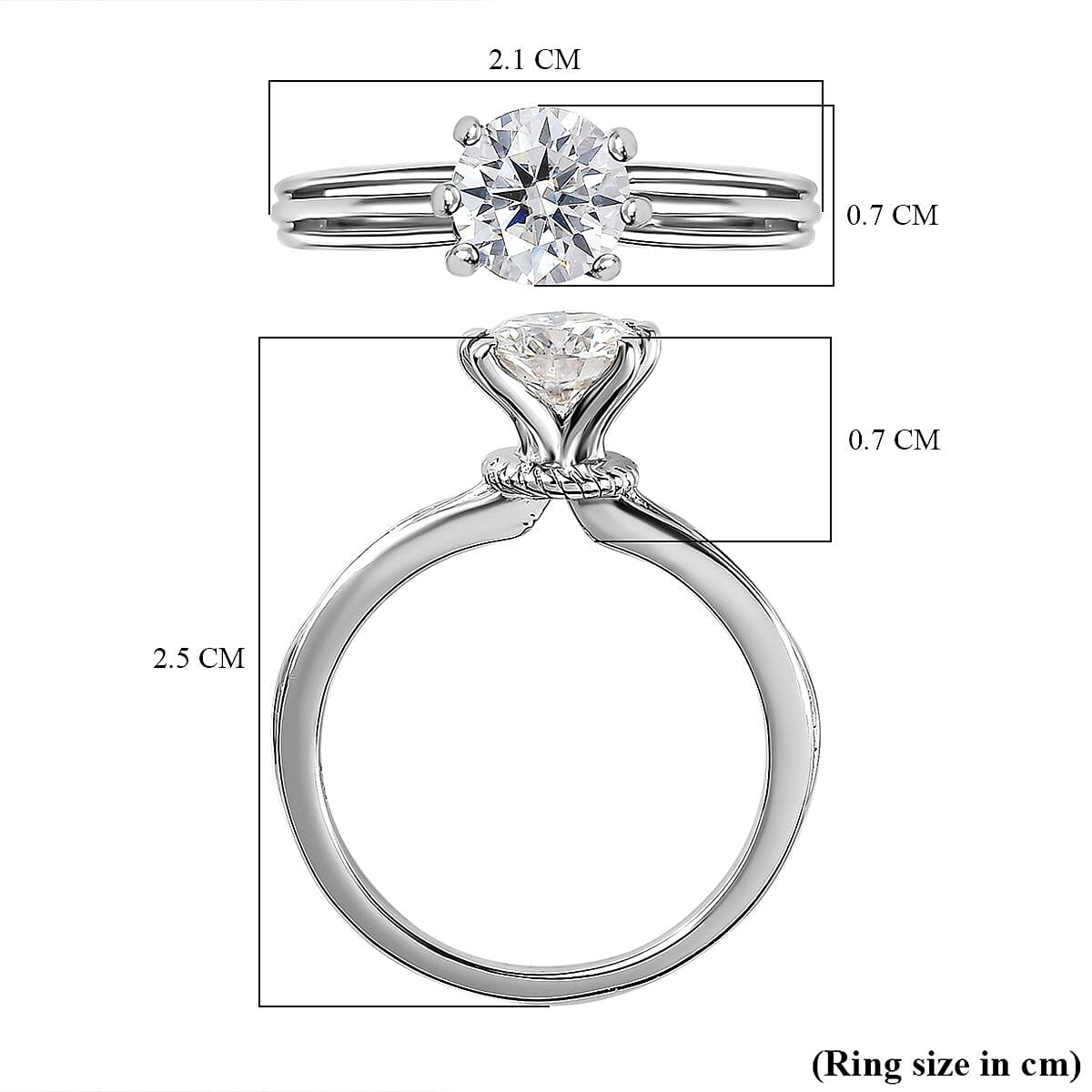 Moissanite Solitaire Ring in Platinum Overlay Sterling Silver