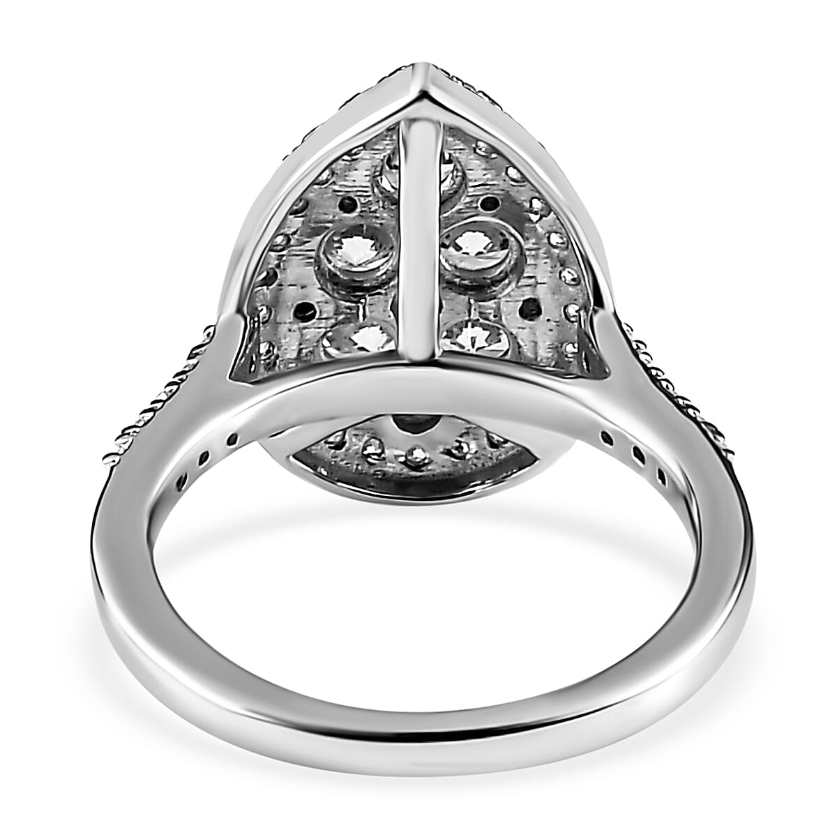 Finest CZ Halo Teardrop Ring in Platinum Overlay Sterling Silver 2.17 Ct