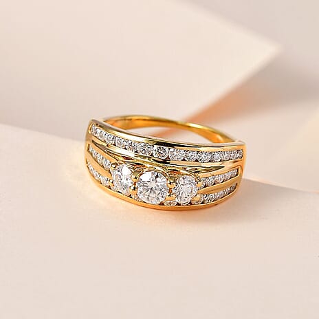 Moissanite Half Eternity Ring in 18K Yellow Gold Vermeil Plated Sterling Silver 1.21 Ct