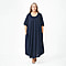 TAMSY 100% Viscose Umbrella Style Round Neck Dress with Sleeve (One Size) - Navy