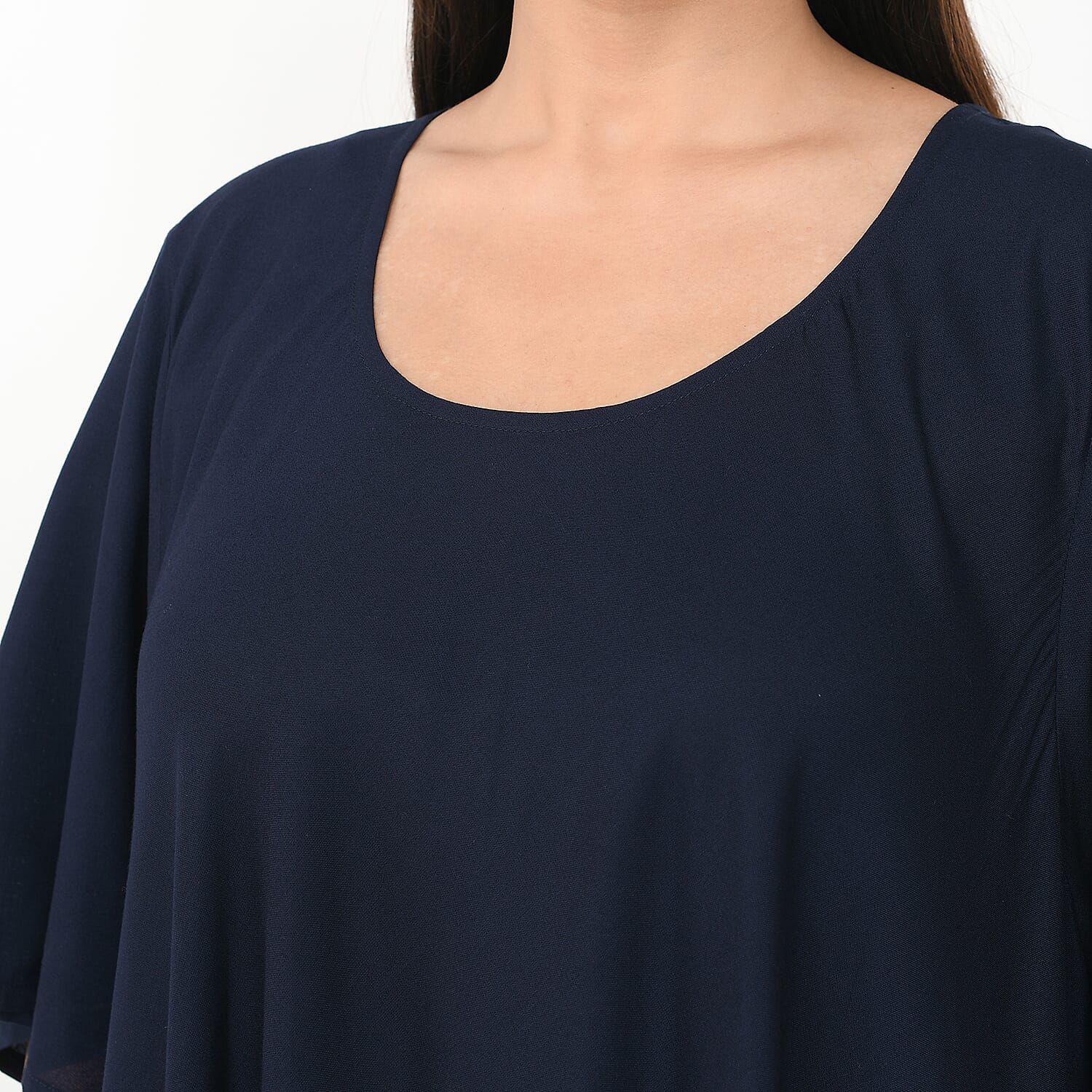 TAMSY Umbrella Style Round Neck Dress with Sleeve - Navy