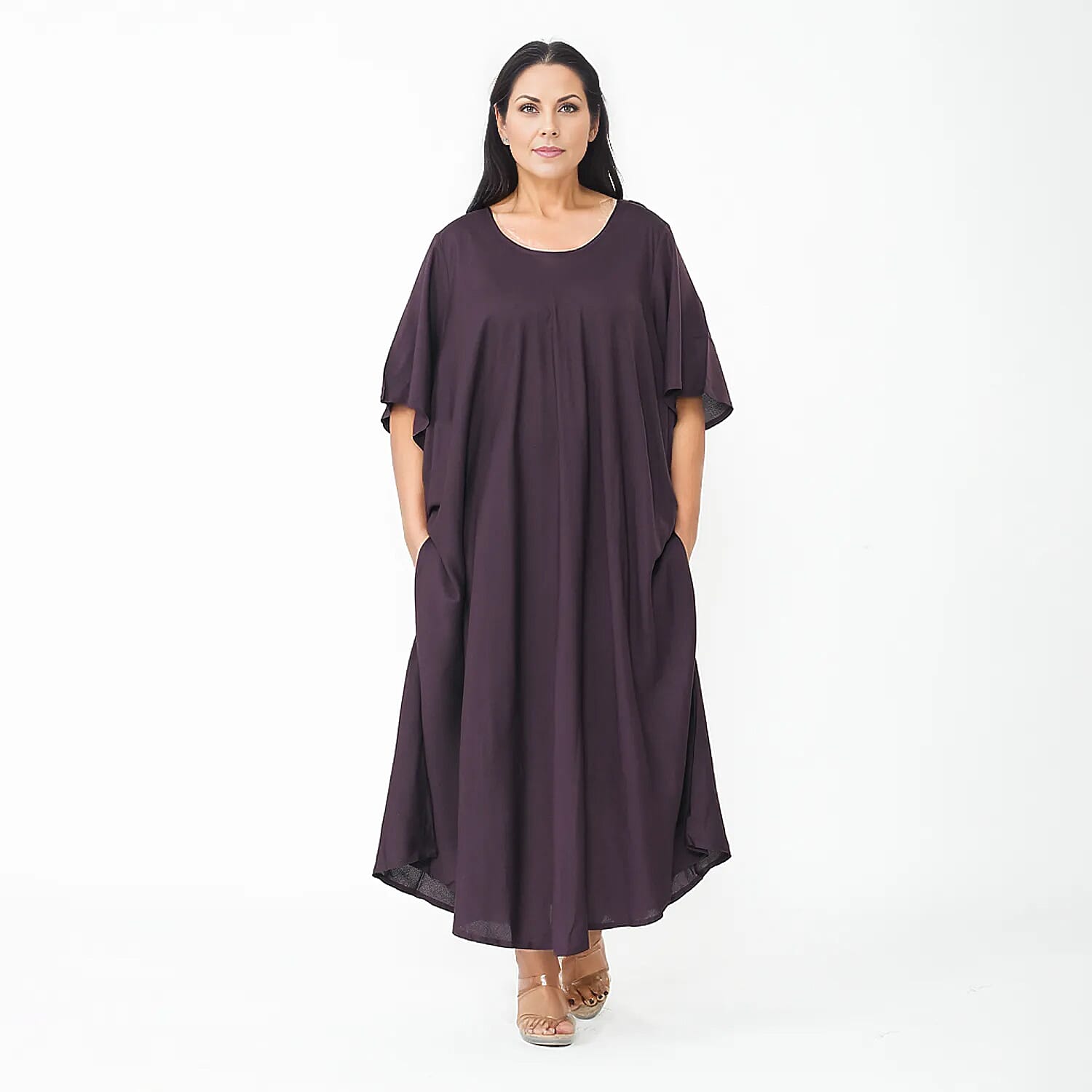 TAMSY Umbrella Style Round Neck Dress with Sleeve - Navy