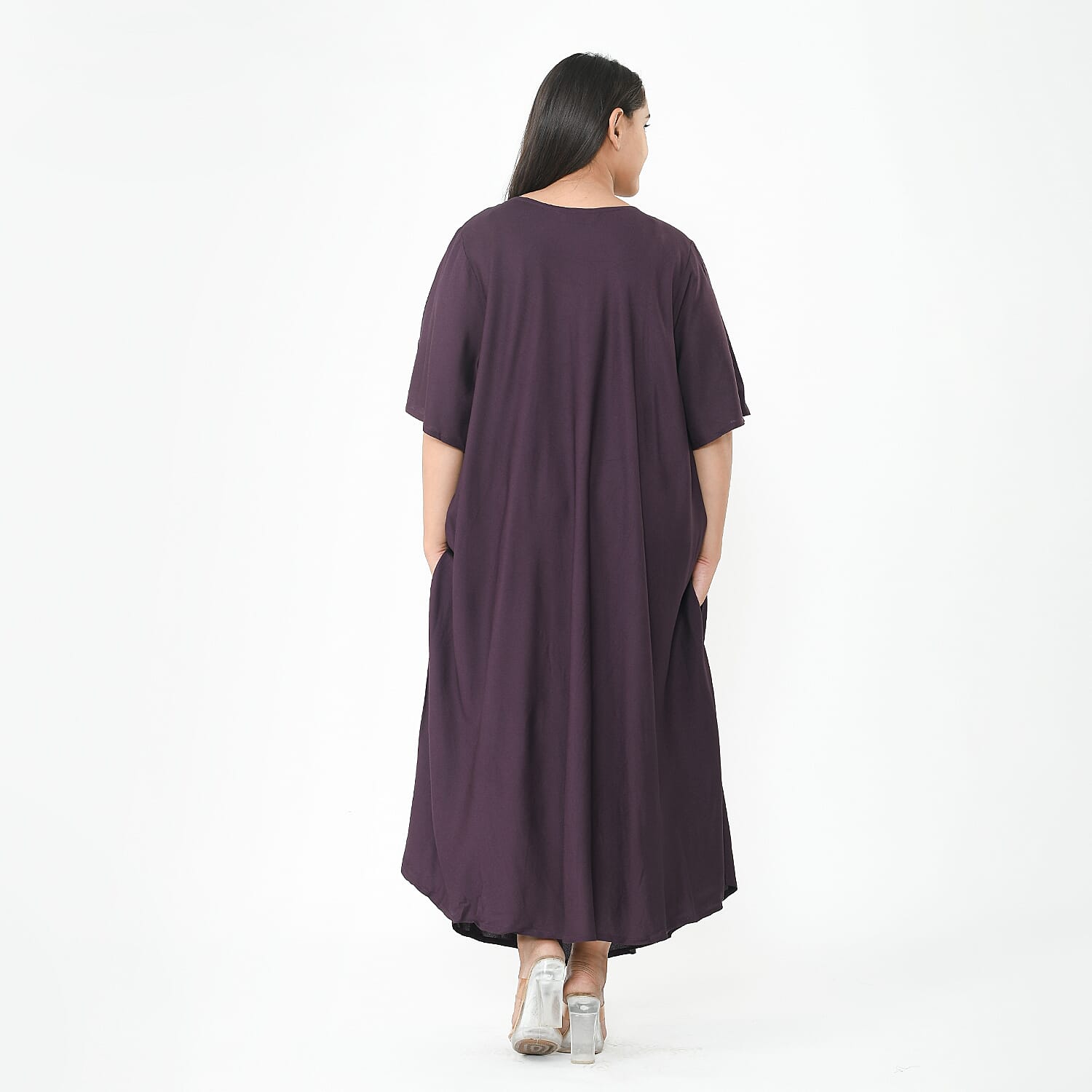 TAMSY Umbrella Style Round Neck Dress with Sleeve - Navy