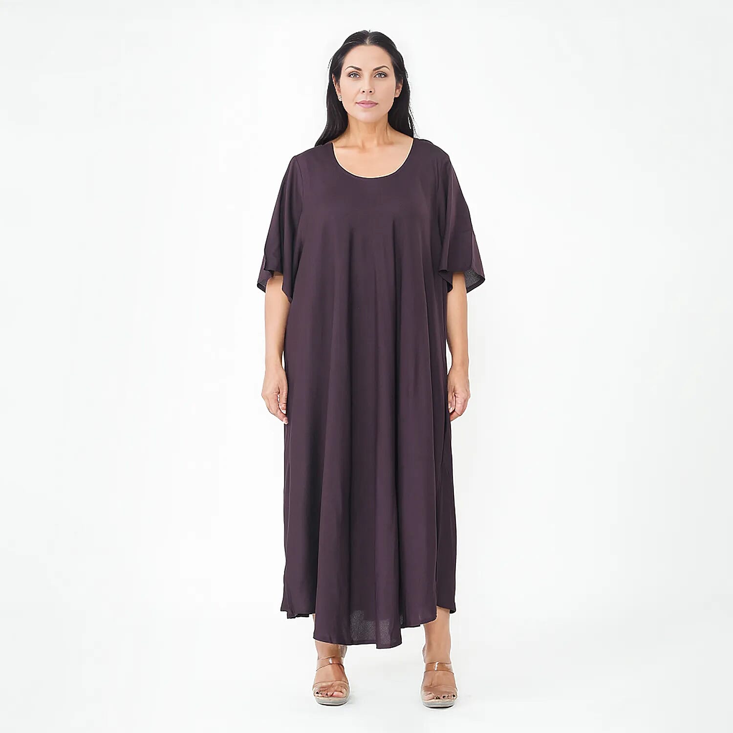 TAMSY Umbrella Style Round Neck Dress with Sleeve - Navy