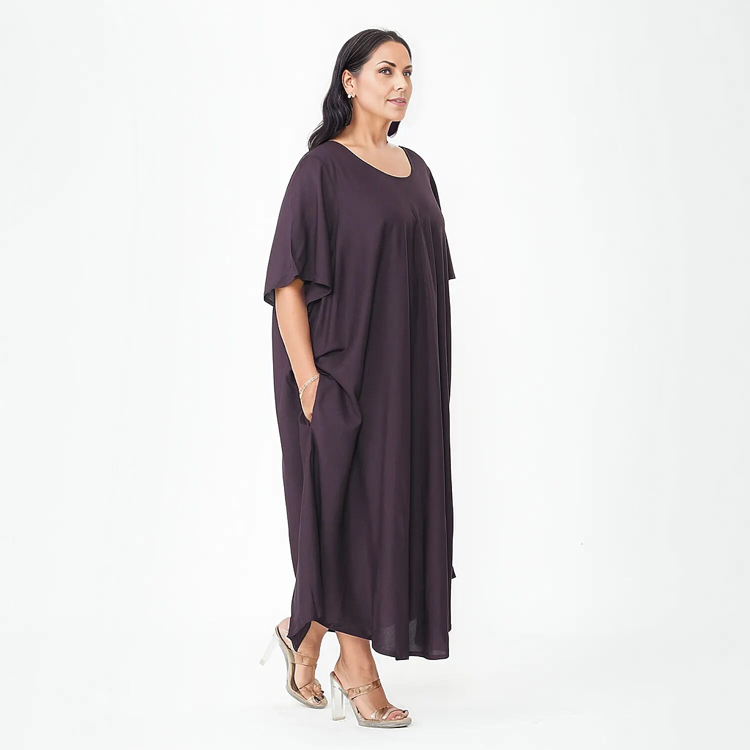 TAMSY Umbrella Style Round Neck Dress with Sleeve - Navy