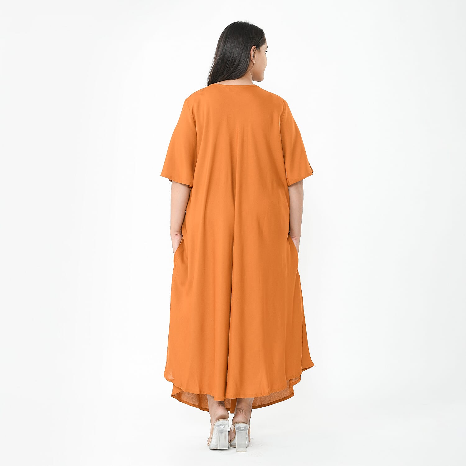 TAMSY Umbrella Style Round Neck Dress with Sleeve - Navy