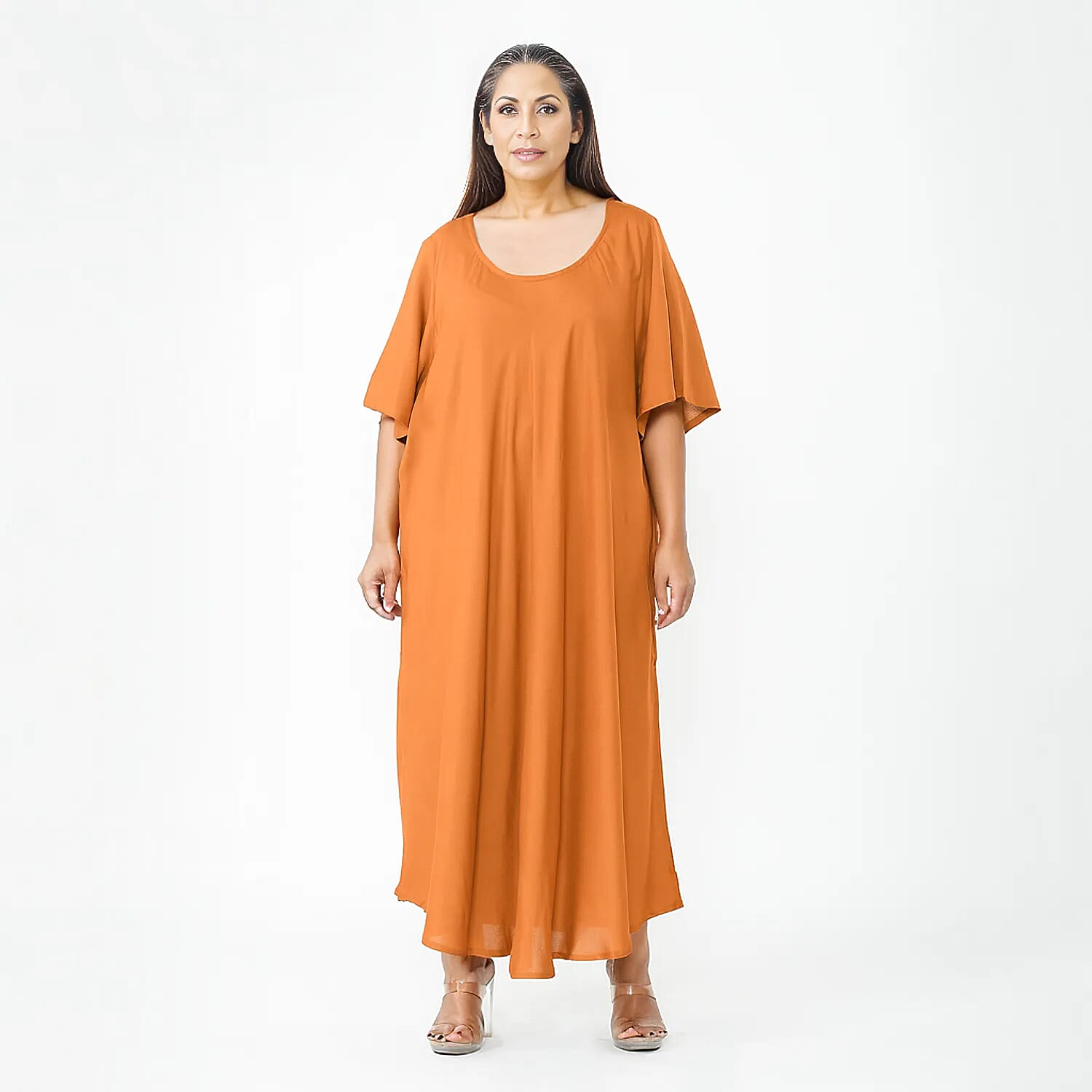 TAMSY Umbrella Style Round Neck Dress with Sleeve - Navy