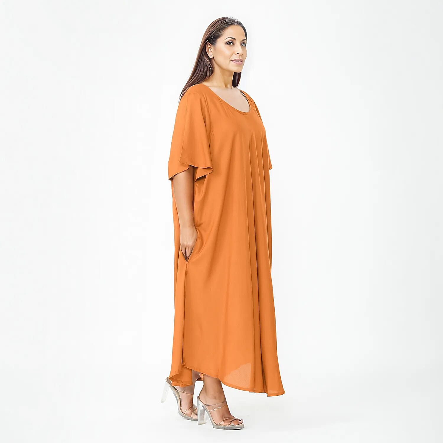 TAMSY Umbrella Style Round Neck Dress with Sleeve - Navy