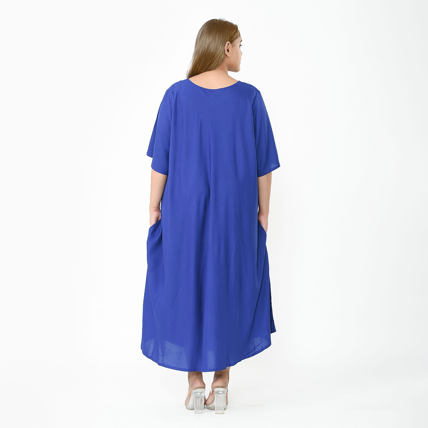 TAMSY Umbrella Style Round Neck Dress with Sleeve - Navy