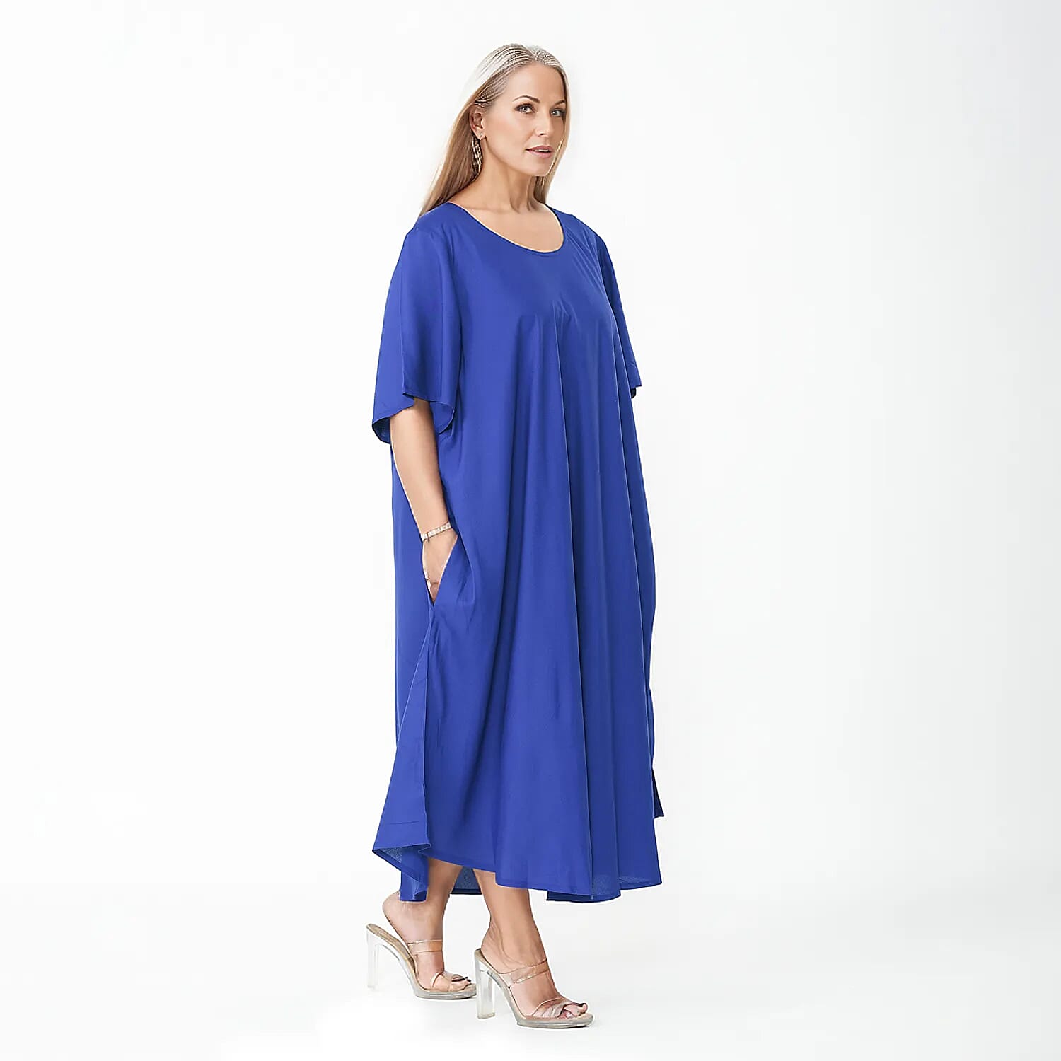 TAMSY Umbrella Style Round Neck Dress with Sleeve - Navy