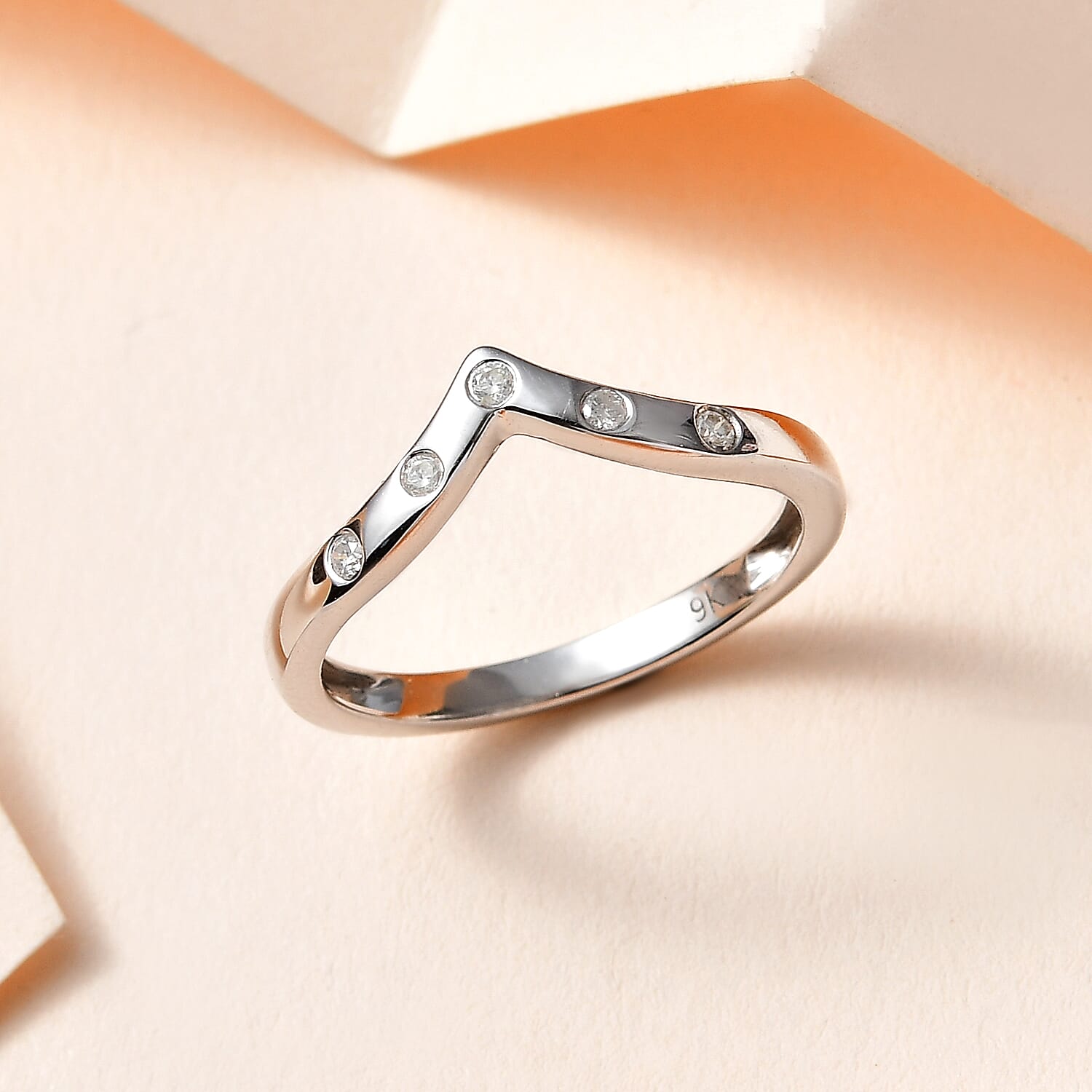 9K White Gold SGL Certified Diamond Wishbone Ring