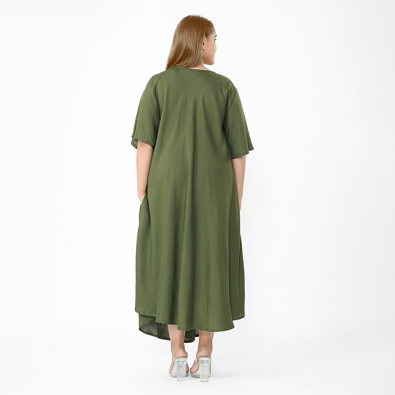 TAMSY Umbrella Style Round Neck Dress with Sleeve - Navy