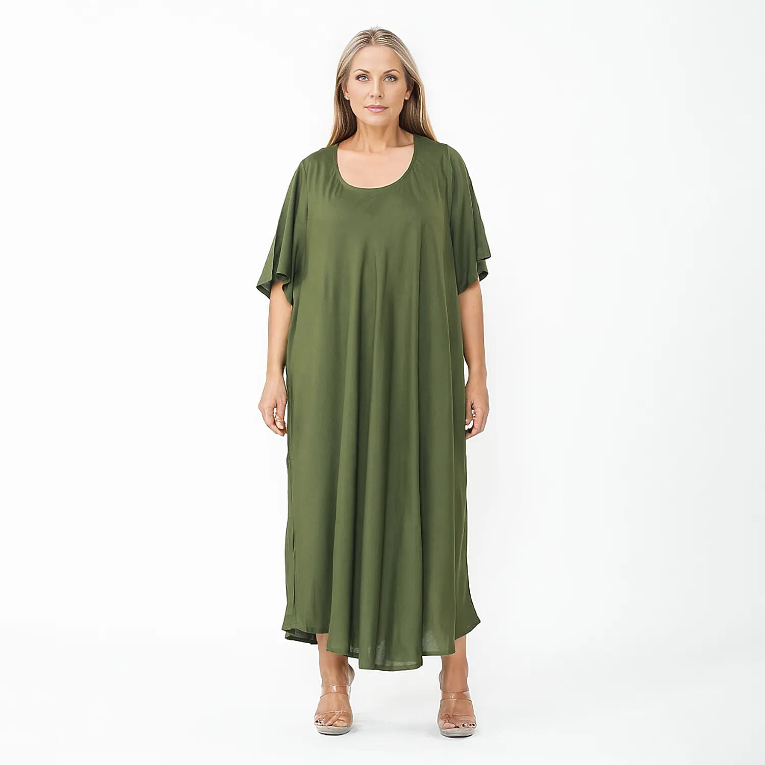 TAMSY Umbrella Style Round Neck Dress with Sleeve - Navy