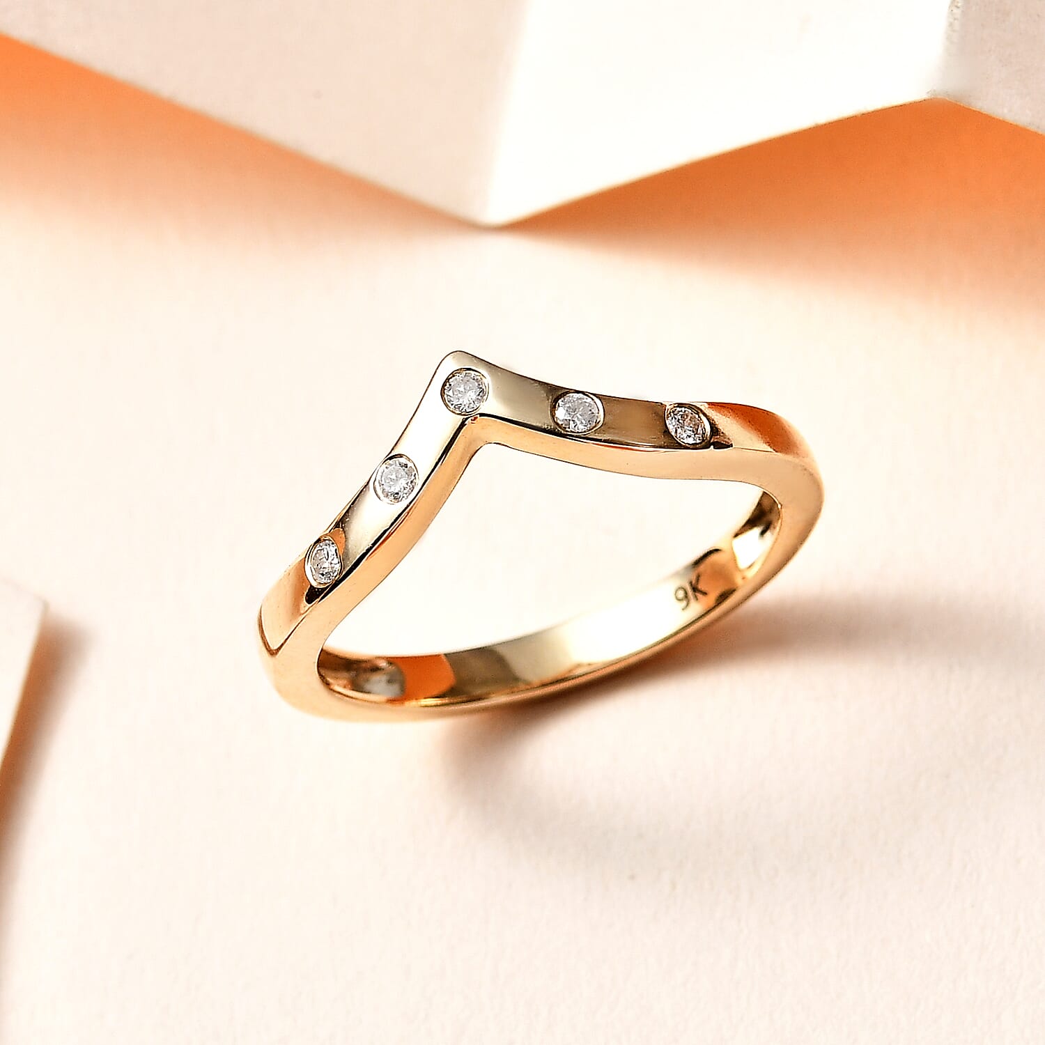 9K Yellow Gold SGL Certified Diamond Wishbone Ring