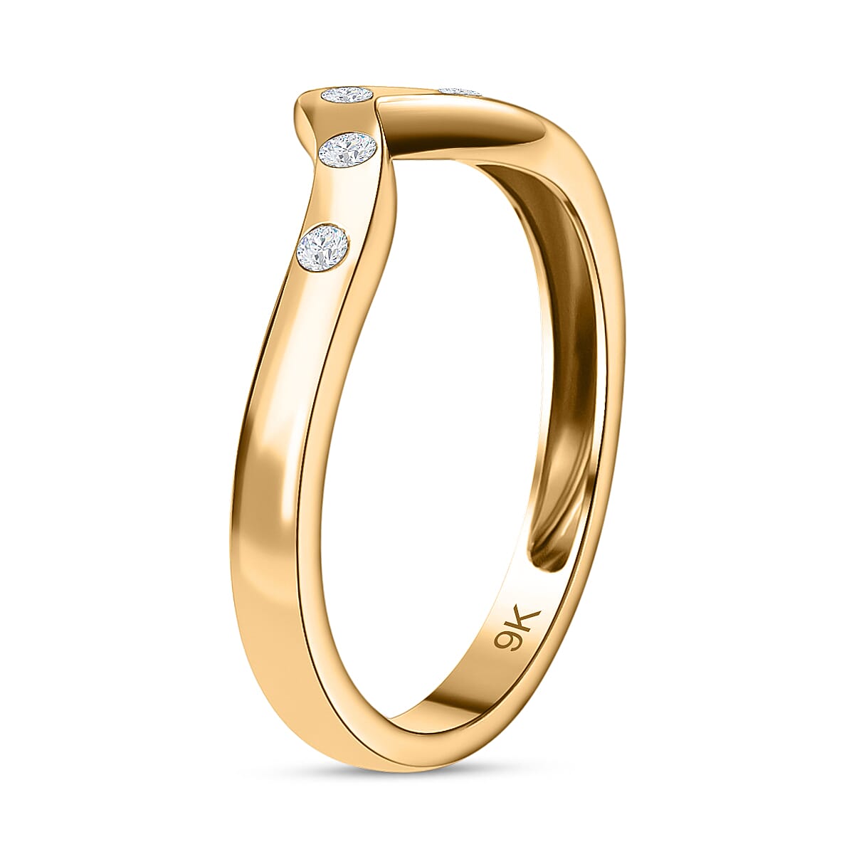 9K Yellow Gold SGL Certified Diamond Wishbone Ring