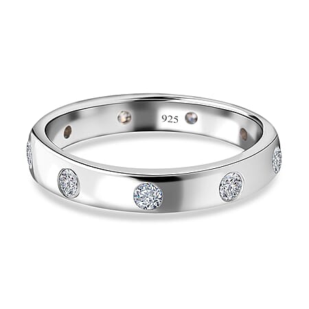 D'Joy Moissanite Band Ring in Rhodium Overlay Sterling Silver