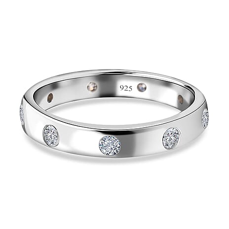 D'Joy Moissanite Band Ring in Platinum Overlay Sterling Silver