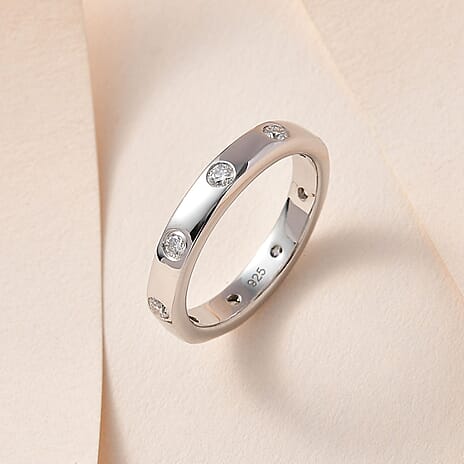 D'Joy Moissanite Band Ring in Rhodium Overlay Sterling Silver