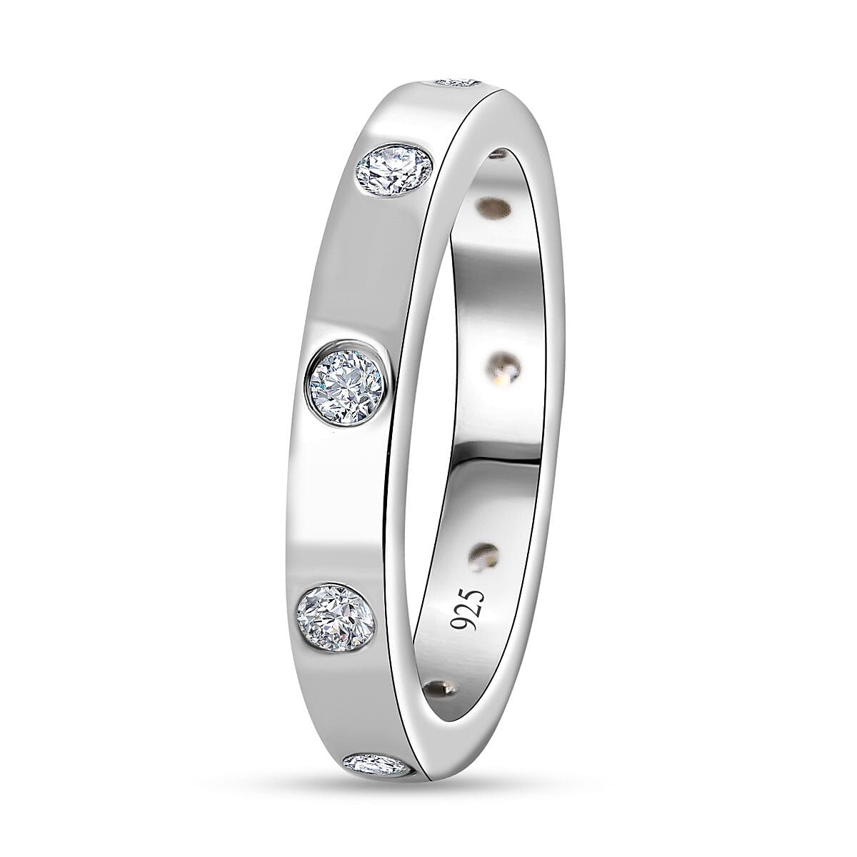 D'Joy Moissanite Band Ring in Platinum Overlay Sterling Silver